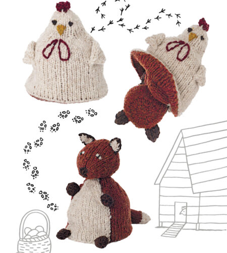 Fox and Hen Reversible Knitted Toy